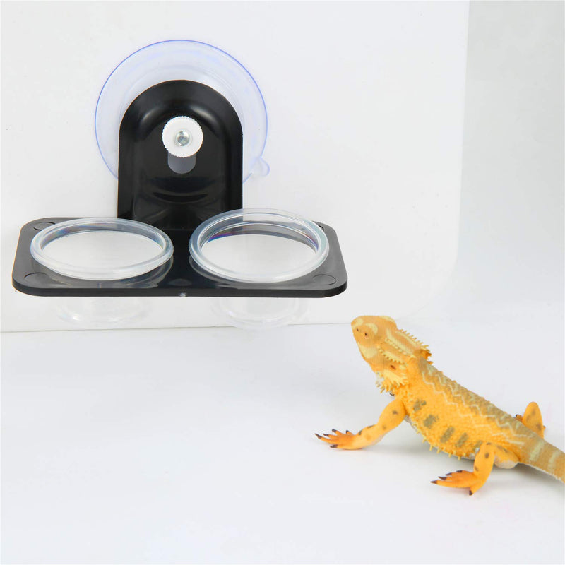 [Australia] - SLSON Gecko Feeder Ledge Acrylic Improved Suction Cup Reptile Feeder with 20 Pack 1 oz Plastic Bowls for Reptiles Food and Water Feeding,Black 