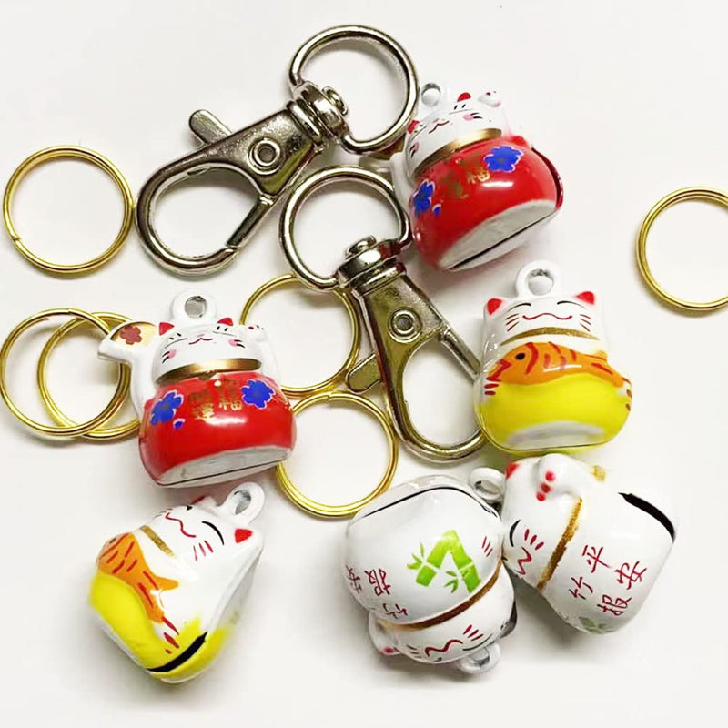 6 Pack Lucky Cat Collar Bells Loud Dog Collar Bells for Potty Training Necklace Pendant with Free Clips Key Rings White Red and Yellow - PawsPlanet Australia