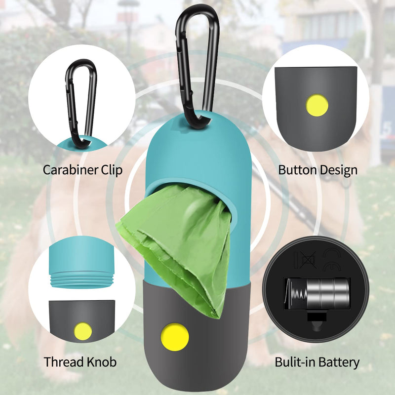 2 Pack Dog Poop Bag Dispenser with Built-in LED Flashlight, Pet Waste Bag Holder for Leash with Carabiner Clip for Lead Leash, 2 Rolls Leak-proof Doggy Waste Bags for Dog Walking, Blue - PawsPlanet Australia