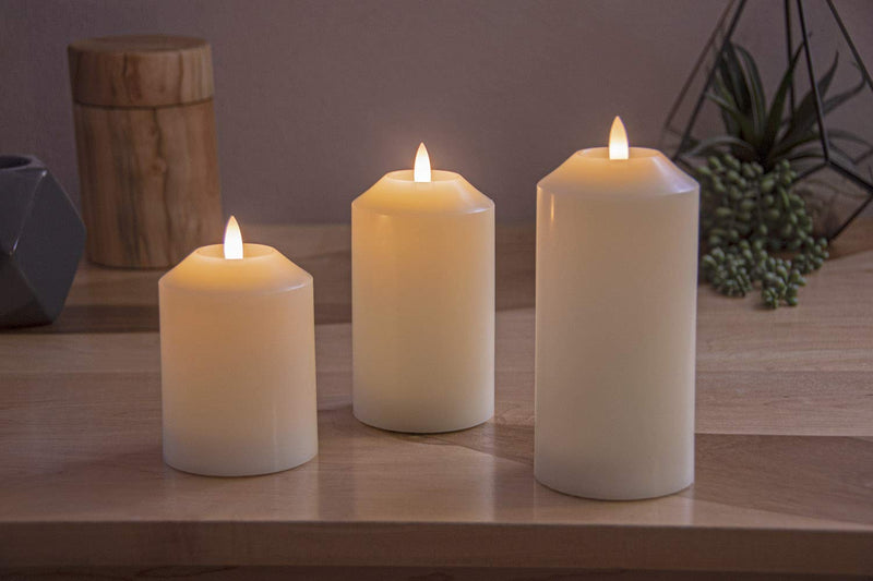 Vanilla Scented Flameless Candles with Timer (8 Hour). Set of 3 White Wax Battery Operated Night Light Candles. Realistic 3D Flickering Flame. 4 5 6 inch Electric LED Pillar Candles. - PawsPlanet Australia