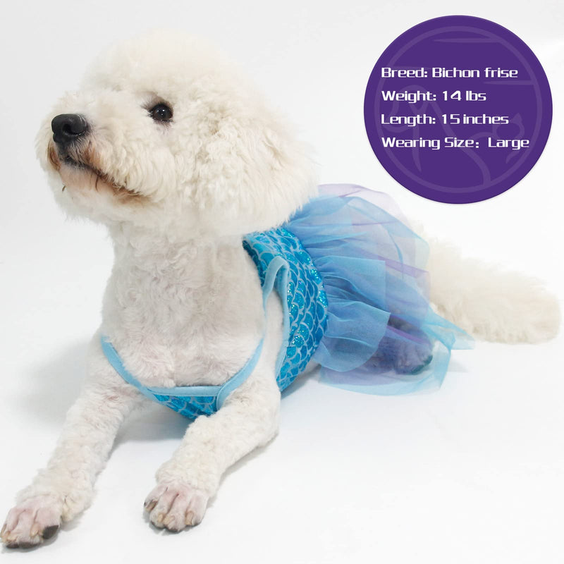 cyeollo Dog Dress Mermaid Sparkly Holiday Theme Dresses Slip Tulle Dog Dresses Outfits Party Dresses Girl Dog Clothes for Small Dogs X-Small Mermaid(Blue) - PawsPlanet Australia