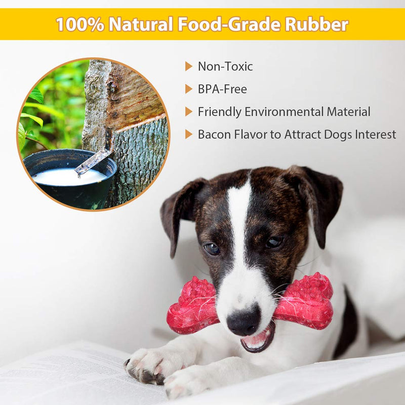 [Australia] - Peteast Dog Toys, Durable Dog Chew Toys for Aggressive Chewers Bacon Flavored Tough Natural Rubber & Teeth Cleaning Chewing Bones for Large/Medium/Small Dogs 