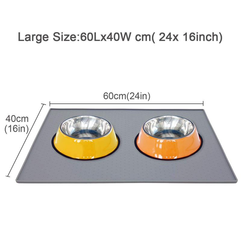 AMZNOVA Pet Feeding Mat Dog Cat Bowl Mat 60cm×40cm Large Waterproof & Anti-slip Food Grade Silicone Pet Food Mat, Grey L: 60×40 CM - PawsPlanet Australia