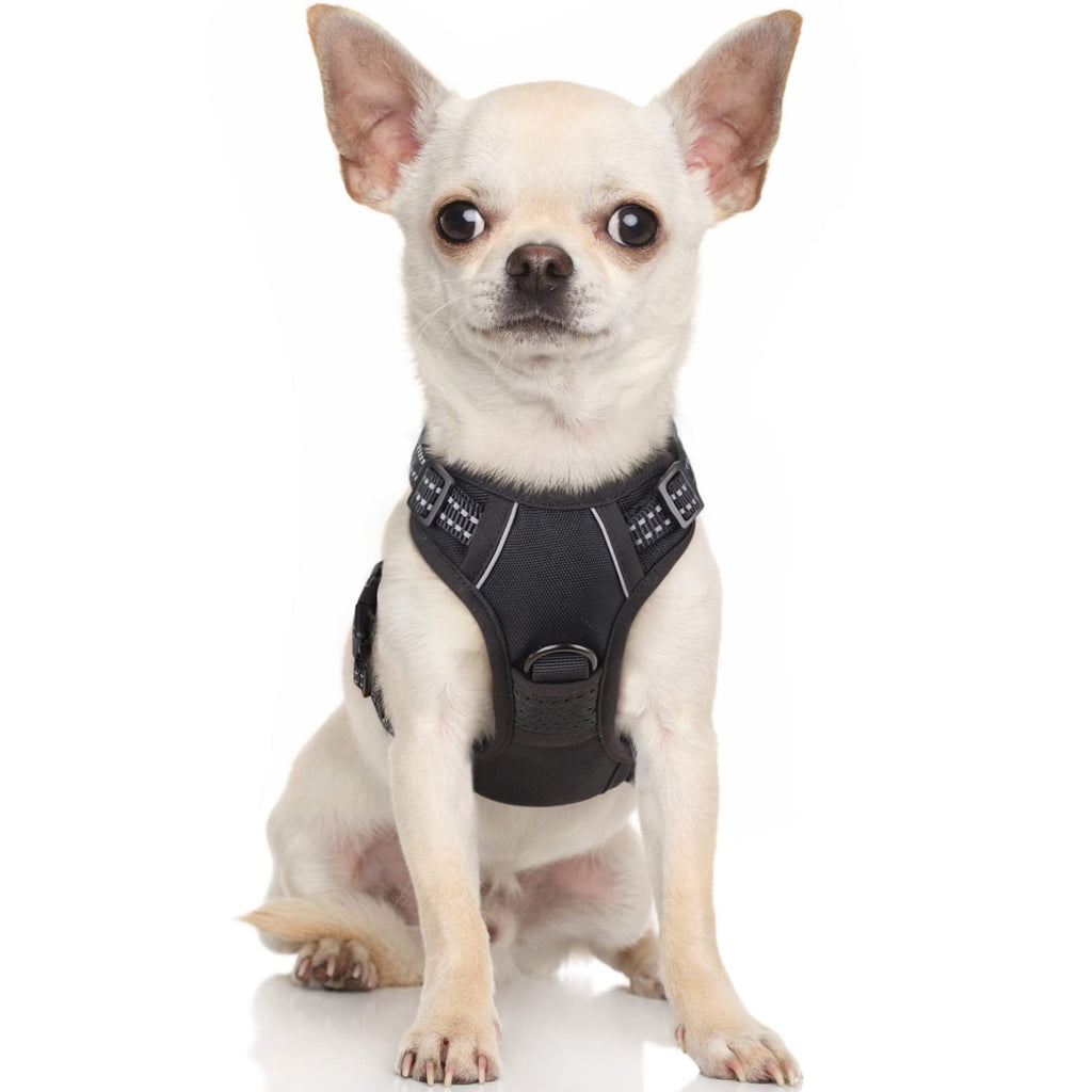 rabbitgoo Dog Harness, No-Pull Pet Harness with 2 Leash Clips, Adjustable Soft Padded Dog Vest, Reflective No-Choke Pet Oxford Vest with Easy Control Handle for Small Dogs, Black, XS X-Small - PawsPlanet Australia