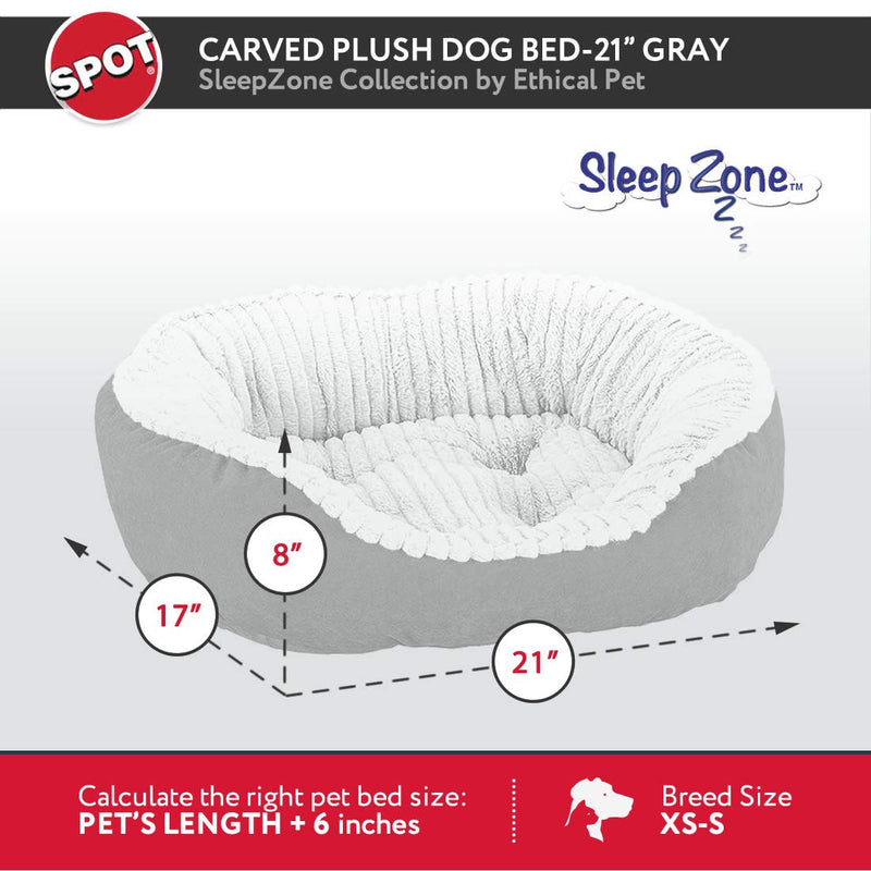 [Australia] - SPOT Ethical Pets Sleep Zone Carved Plush Pet Bed 21” Grey - Pet Bed for Cats and Small Dogs - Attractive, Durable, Comfortable, Washable 