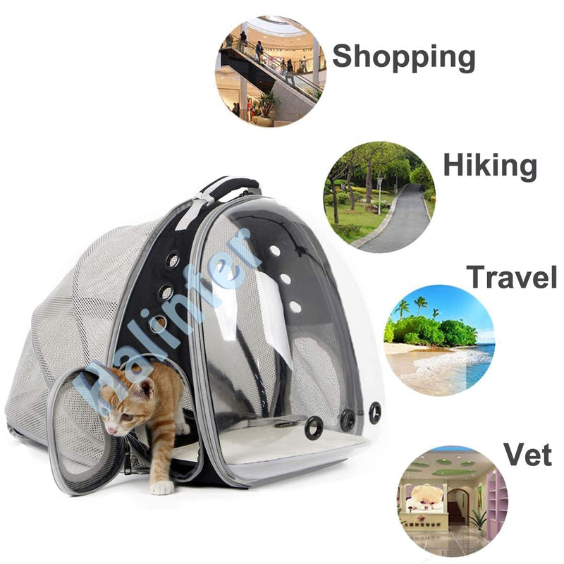 halinfer Back Expandable Cat Backpack, Space Capsule Transparent Pet Carrier for Small Dog, Pet Carrying Hiking Traveling Backpack Black - PawsPlanet Australia