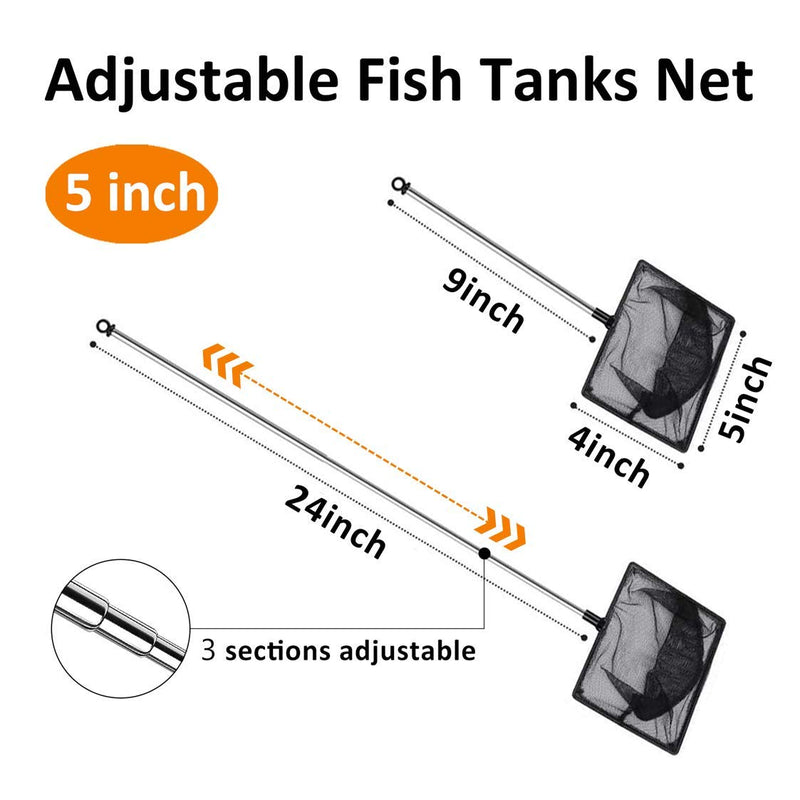 Grepol-V Fish Net for Fish Tank, Fine Mesh Aqurium Net with 9-24 Inch Stainless Steel Long Handle, Extendable Fishing Tank Net for Fish Shrimp Tank, Pond, Creek 5 Inch - PawsPlanet Australia