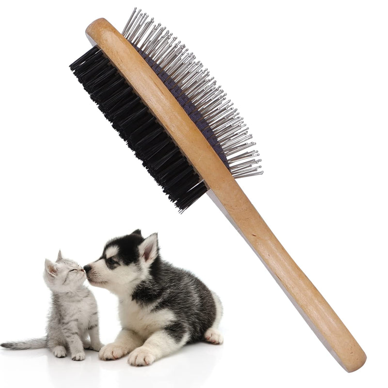 Nobleza Bamboo Dog Brush Cat Brush, 2-in-1 Dog Brush and Bristles, Professional Double-Sided Pet Hair Brush - Removes Loose Fur and Dirt Ideal for Long- and Short-Haired Pets W7*L23.5cm - PawsPlanet Australia