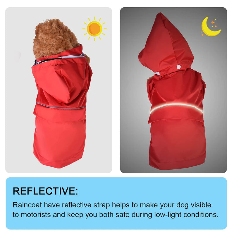 DOZCA Foldable Raincoats for Dogs with Hoods,Waterproof Rain Poncho with Reflective Strap,Lightweight Rainproof Slicker Clothes with Bells for Small Medium Pet Red - PawsPlanet Australia