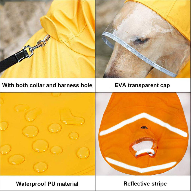 Dog Raincoat Hooded Poncho, Waterproof Adjustable Pet Raincoat with Reflective Strip, Lightweight Dog Rain Jacket Suitable for Small Medium Large Dogs, Available in All Seasons (Yellow) XS Back length (11in) Yellow - PawsPlanet Australia