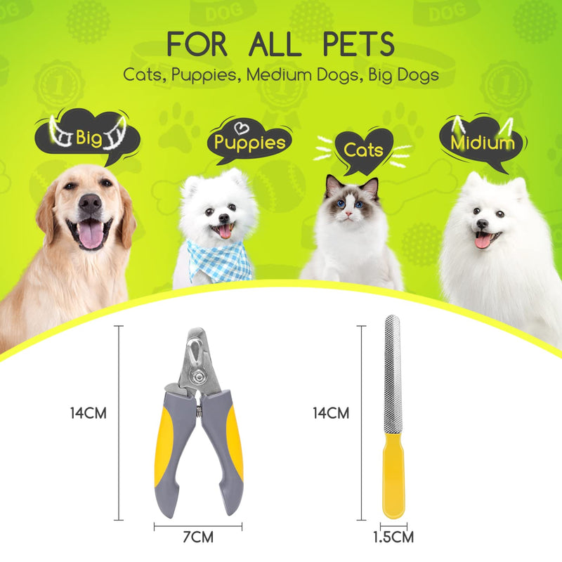 Professional claw scissors for dogs and cats with nail file stainless steel, claw pliers for large dogs, nail scissors rabbits, cutters for pets nail clippers with safety protection yellow - PawsPlanet Australia