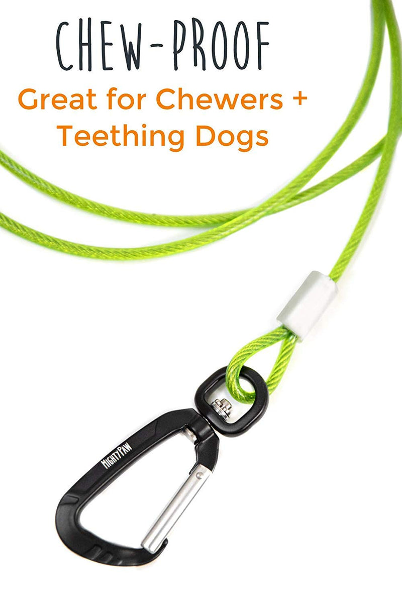 Mighty Paw Chew-Proof Dog Leash - Six-Foot Cable Lead, Steel Braided Cord with Padded Handle and Rock Climbers Carabiner 6 Feet Green - PawsPlanet Australia