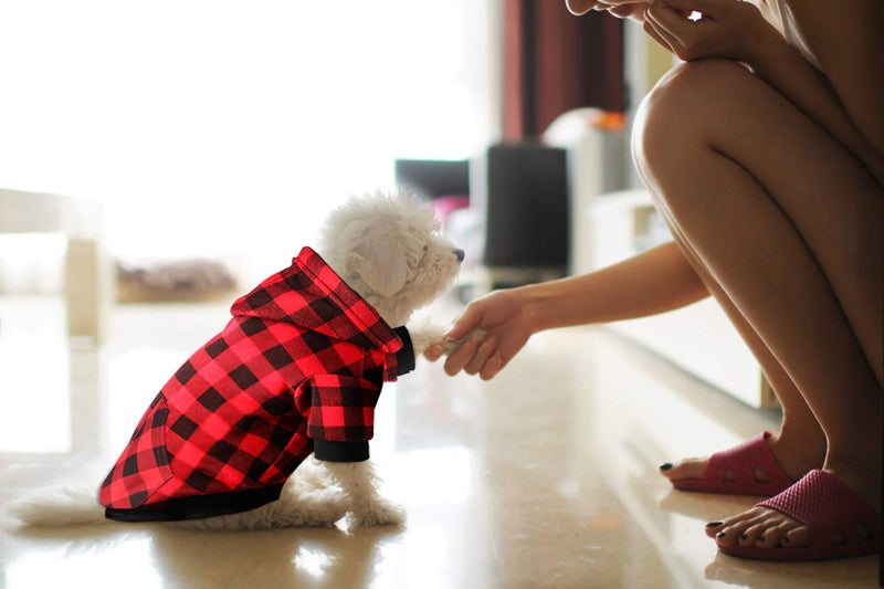 Mtliepte Red Plaid Dog Hoodie Sweater for Dogs Pet Clothes with Hat and Pocket Small - PawsPlanet Australia