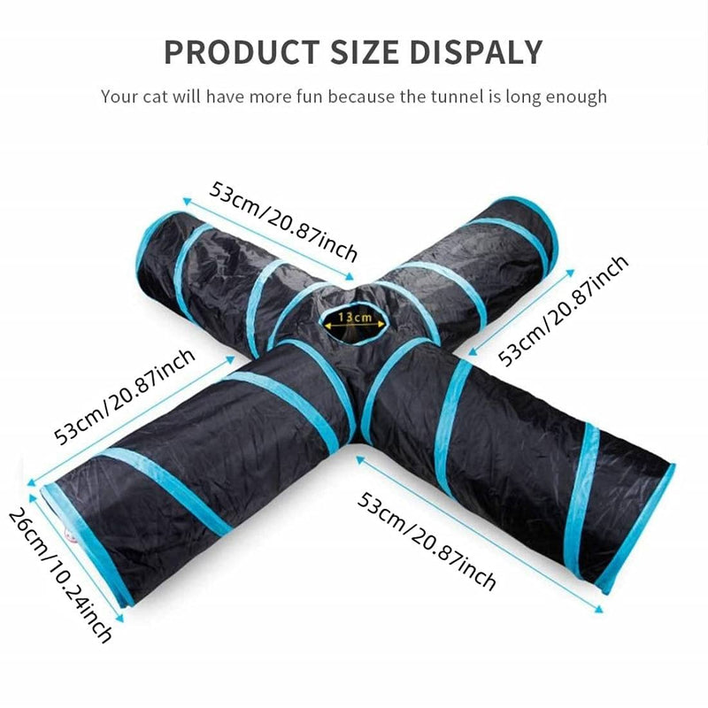 qerich 4 Way Cat Tunnel Pet Toy Tunnel Large Indoor Outdoor Collapsible Pet Toy Crinkle Tunnel Tube with Storage Bag for Cat, Dog, Puppy, Kitty, Kitten, Rabbit #XZ - PawsPlanet Australia