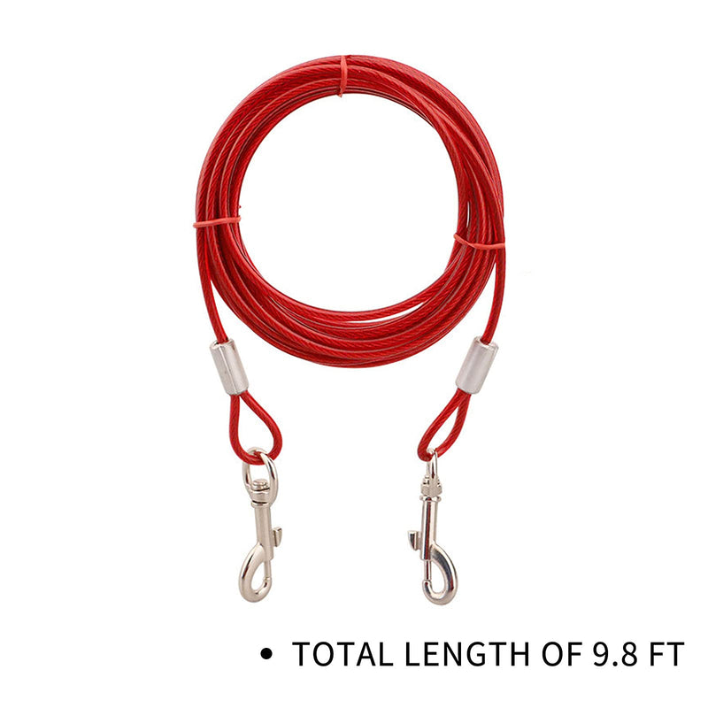 LaXon Pet Tie Out Cable for Dogs，9.8 FT Up to 100 LB Rust-Proof Dog Runner Tie Out Cable for Dogs, Use for Yard, Camping, Outdoor and Park, Red - PawsPlanet Australia