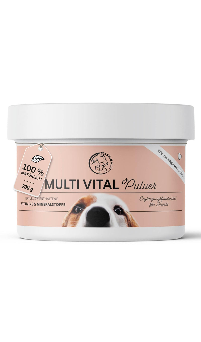 Annimally vitamins for dogs I multivitamin complex powder for dogs with minerals 200g I with barley grass, spirulina and brewer's yeast I over 17 valuable, purely natural vitamins and minerals - PawsPlanet Australia