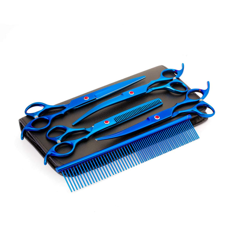 4Pcs/Set Scissors Shears Tool Kit Electroplated Finish with Comb for Pets Grooming or Human Haircut Hair Styling 7.0" Blue - PawsPlanet Australia