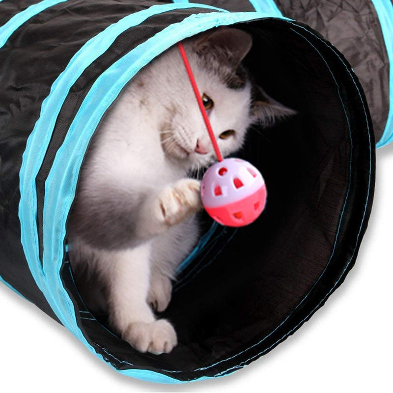 MQUPIN Pet Tunnel Cat Tunnel Upgraded,5-Way Tunnel Collapsible Extensible Cat Tube Crinkle Pop Up Tunnel, Tear Resistant Crinkle Toy Maze House with Pompon and Bells for Cat Dog Puppy Kitten Rabbit - PawsPlanet Australia