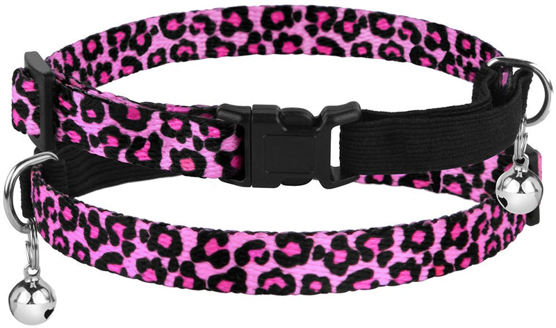 [Australia] - CollarDirect Breakaway Cat Collar with Leopard Print Pack of 2 PCS, Safety Kitten Collar for Cats with Bell and Elastic Strap, Adjustable Size 7-11 Inch Pink/Green 