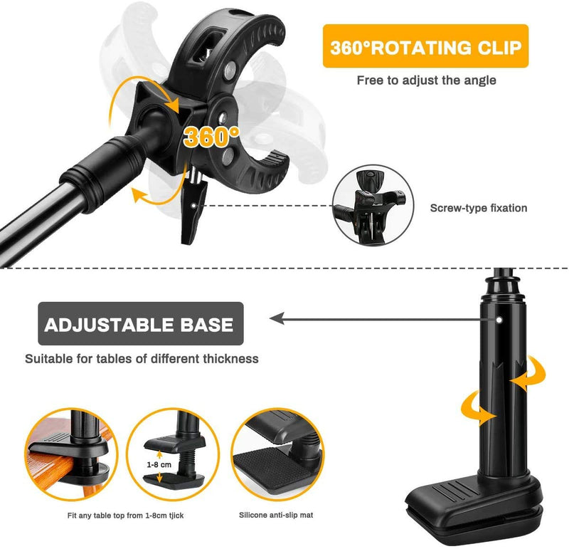 Ideashop Pet Hair Dryer Holder, 360 Degrees Rotatable Hands Free Pet Hair Dryer Stand Aluminium Magnesium Alloy Gooseneck Three-Jaw Bracket with Adjustable Clamp Mount for Dog Cat Grooming, Black - PawsPlanet Australia