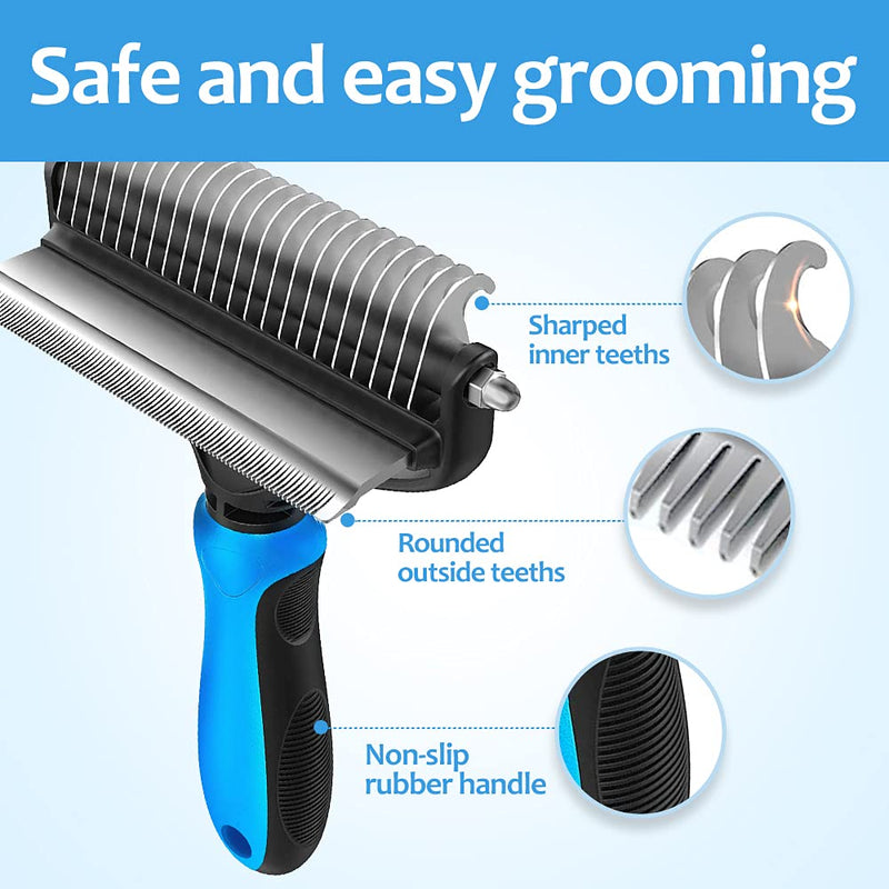 Undercoat rake for Dogs，Dog Deshedding Brush for Large Dogs，2 in 1 Dematting Comb & deShedding Tool for Long Hair Cats，Pet Hair Grooming Brush, Clear mats and tangles Blue - PawsPlanet Australia