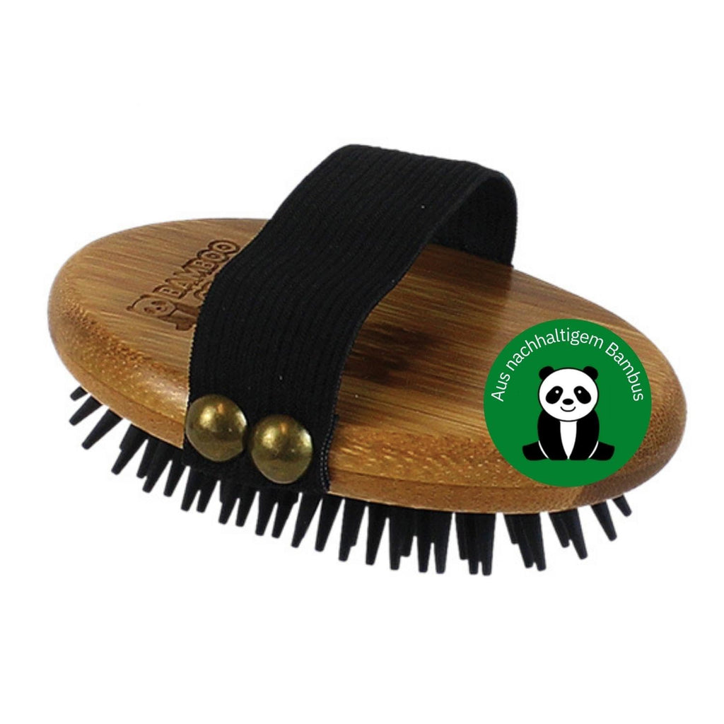 BAMBOO GROOM Curry Brush I curry comb with soft rubber nubs I dog brush for all coats I brushes for grooming made of bamboo I fur brush for cleaning fur I brush for cats and dogs Curry brush with rubber bristles - PawsPlanet Australia
