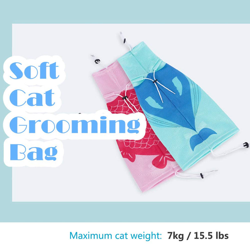 [Australia] - PUMYPOREITY Cute Cat Grooming Bag, Soft Mesh Bath Bag with Adjustable Drawstring, Multiuse Breathable Anti-Bite/Scratch Cat Restraint Bag for Shower/Nail Trimming/Examining/Ear Clean/Injecting Blue Whale 