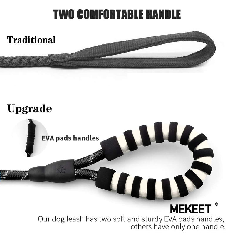 MEKEET Rope Dog Lead, 6 FT Double Soft Padded Handle Dog Leash, Highly Reflective Dog Lead Threads for Puppy and Medium Large Dogs(Black) Black Dog Lead - PawsPlanet Australia