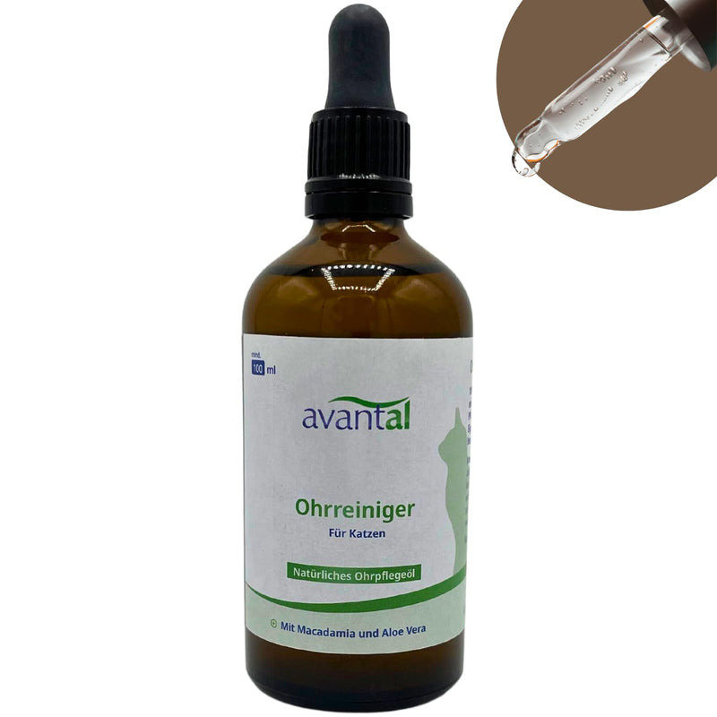 avantal Natural ear care oil 100ml for cats with macadamia oil and aloe vera, helps with ear mites, gentle care for itching in the ear and mites, gently cleanses the ear - PawsPlanet Australia