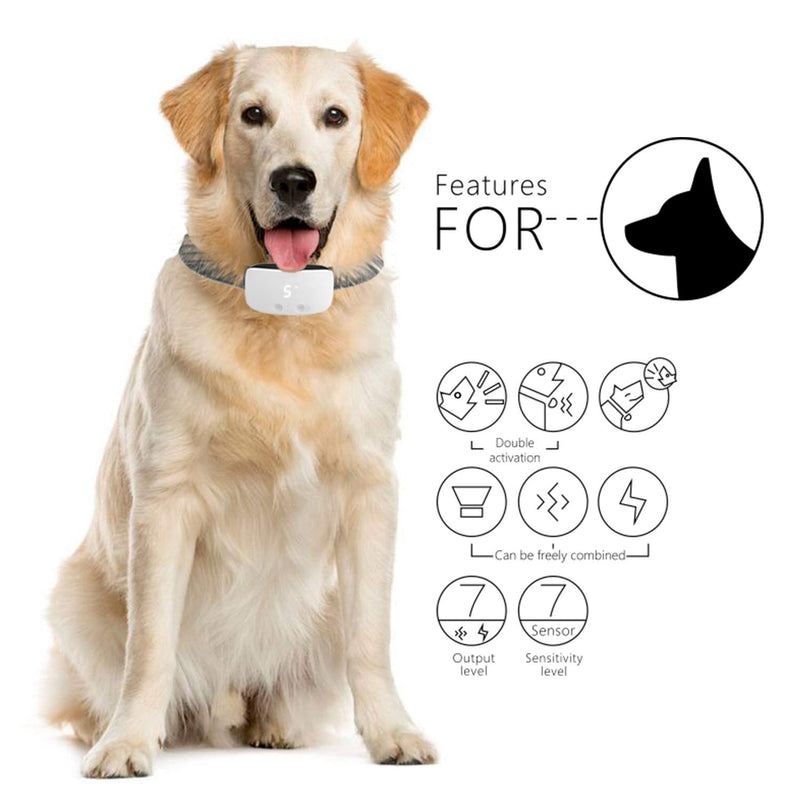 [Australia] - Heyllou Upgraded Rechargeable Dog Bark Collar, Barking Control Training Collar, Adjustable Modes Easy Touch Interface, 7 Levels Sensitivity Control Intensity Levels for Small Medium Large Dogs White 