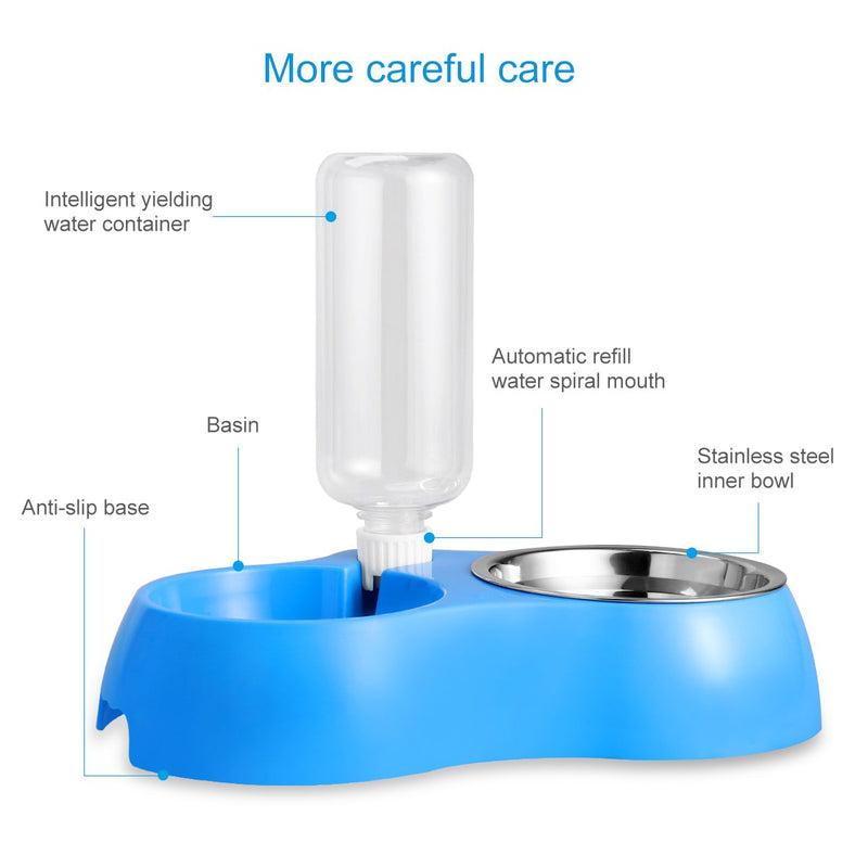 [Australia] - UEETEK Dual Pets Bowls,Detachable Stainless Steel Dog Bowl with Non-slip No Spill Base,Pets Food Water Bowl Feeder with Automatic Water Bottle for Small Medium Dogs Cats 