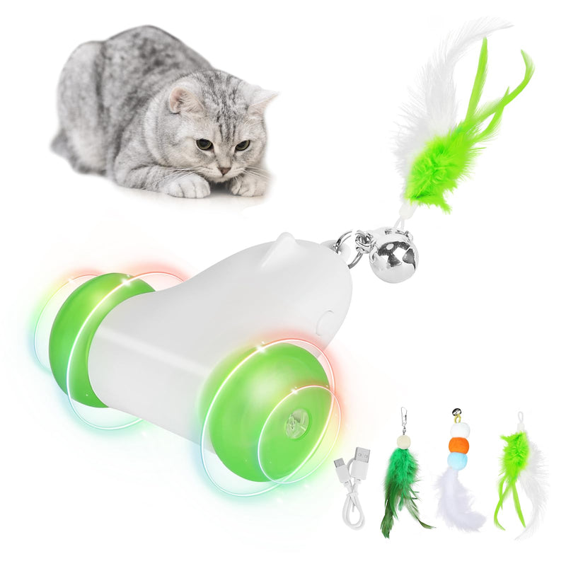 PETTOM Cat Toy Self-employment, Cat Toy Electric Movement with 3 Feathers, Interactive Toy for Cats USB Rechargeable Green - PawsPlanet Australia
