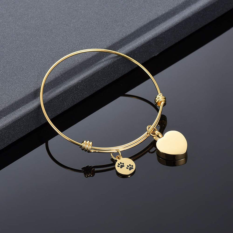 [Australia] - Alway in My Heart Expandable cuffCremation Bracelet for Ashes Dog Cat Paw Prints Pet Memorial Urn Jewelry gold-2 