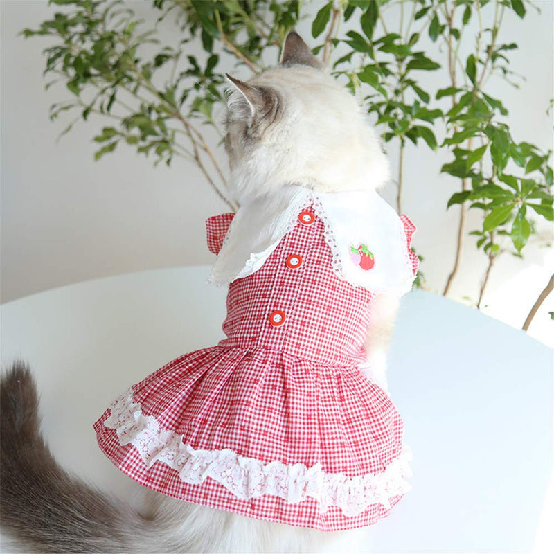 Hdwk&Hped Spring Summer Small Dog Dress Cute Strawberry Plaid Pink Skirt for Small Dog Cat Puppy #1-#5 (#1) Strawberry Style Pink - PawsPlanet Australia