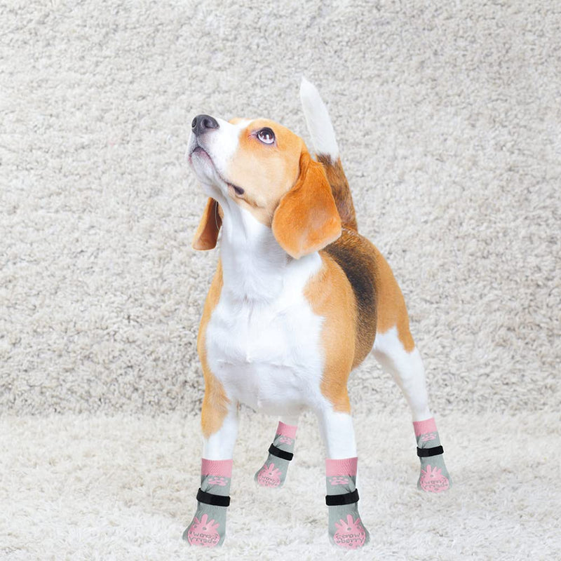 BEAUTYZOO Anti-Slip Paw Protectors Dog Socks with Elastic Adjustable Straps 3pairs Traction Control Non-Skid Indoor Wood Floor Protection Wear for Large Medium Small Dog Strawberry - PawsPlanet Australia