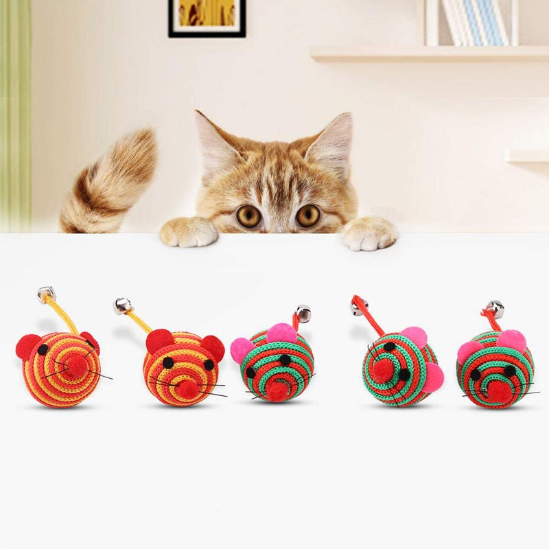 Sheens 5pcs/Set Mouse Cat Interactive Toy Colorful Nylon Rope Round Ball Mouse with Long Tail Fun Training Toy Random Color - PawsPlanet Australia