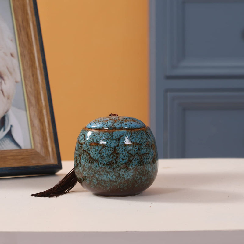 Small Urn for Human Ashes - 6 cm Handicrafted Urn - Beautiful Tiny Keepsake Urns - Mini Urn Made of Ceramic - Urn for Dog Ashes Cat Ashes Pet Ashes - Pet Cremation Urn (Blue) Blue - PawsPlanet Australia