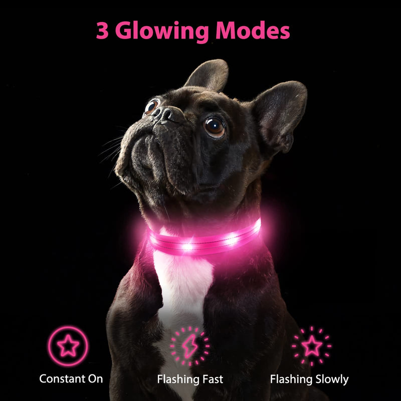 Dog Collar Luminous Collar Waterproof Light Up LED Dog Collar USB Rechargeable Flashing Reflective Dog Collars Adjustable Super Bright for Large Medium Small Dogs Pink S S (28-40 cm, 2 cm) - PawsPlanet Australia