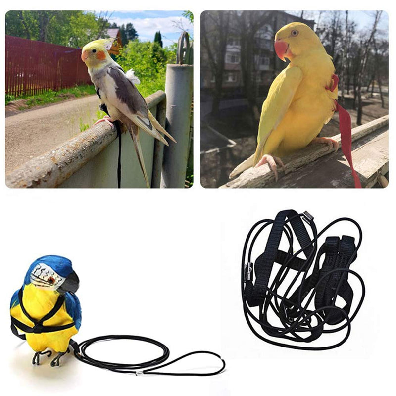 ASOCEA Adjustable Parrot Bird Harness Leash Budgie Nylon Lead Pet Outdoor Flying Training Anti-Bite Rope for Small Lovebird Cockatiel Mynah Small Birds - Black - PawsPlanet Australia