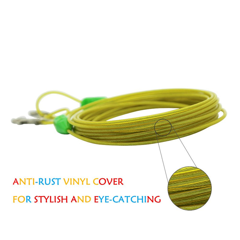 Petest Tie-Out Cable with Crimp Cover for Dogs Up to 35/60/90/125/250 Pounds, 15ft 25ft 30ft Length Available 35lbs25ft Green & Yellow - PawsPlanet Australia