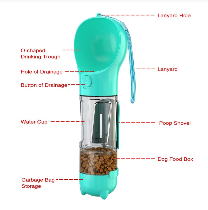 QIXI Pet Water Bottle for Dogs - Dog Travel Water Bottle,Dog Water Dispenser with Food Container and Poop Collection Shovel and Garbage Bag Storage,Multifunctional and Portable - PawsPlanet Australia