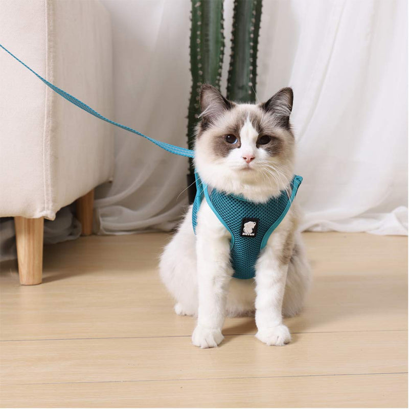 Wooruy Cat Harness and Leash Set for Walking 360° wrap-Around Small Cat and Dog Reflective Harness Cushioning and Anti-Escape Suitable for Puppies Rabbits with Cationic Fabric XS Turquoise - PawsPlanet Australia