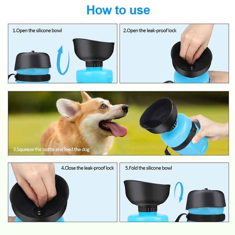 Dog Water Bottle Travel Portable, Zellar Collapsible Dog Water Bottle for Walking Drinking Leaks No More Puppy Water Bottle, 18oz Blue - PawsPlanet Australia