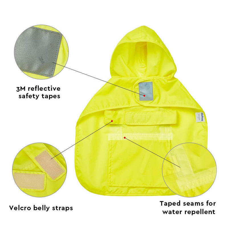 Blueberry Pet 4 Colors 16" Lightweight Packable Hooded Dog Rain Poncho with 3M Reflective Safety Tapes in Sunshine Yellow, Pack of 1 Outdoor Rain Jacket for Dogs 16" - PawsPlanet Australia