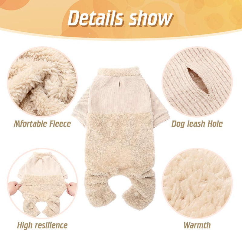 [Australia] - KOOLTAIL Dog Pajamas - Soft and Warm Fleece Dog Sweater, Dog Winter Coat, Stretchable Dog Jumpsuit, Lightweight Dog Clothes Outfit, for Small Medium Large Dog Cream 