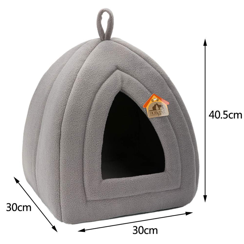 Hollypet Self-Warming 2 in 1 Foldable Comfortable Triangle Pet Cat Bed Tent House S Dark Gray - PawsPlanet Australia