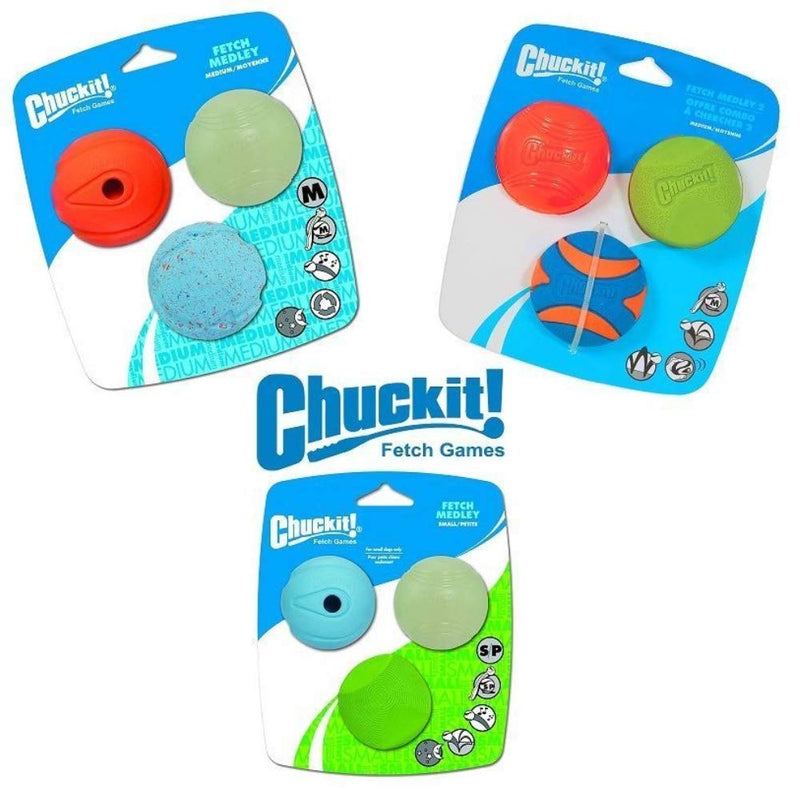 Chuckit Fetch Medley Small 3-Pack Blue/Green/White Small, 3 Pack - PawsPlanet Australia