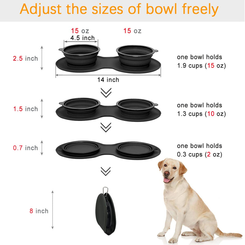 WINSEE Collapsible Dog Bowls Water, Portable Travel Pet Food Feeding Cat Bowl, Foldable Expandable Cup Dish with No Spill Non-Skid Silicone Mat, Free Frisbee& Carabiner for Traveling, Hiking, Camping Small Black - PawsPlanet Australia