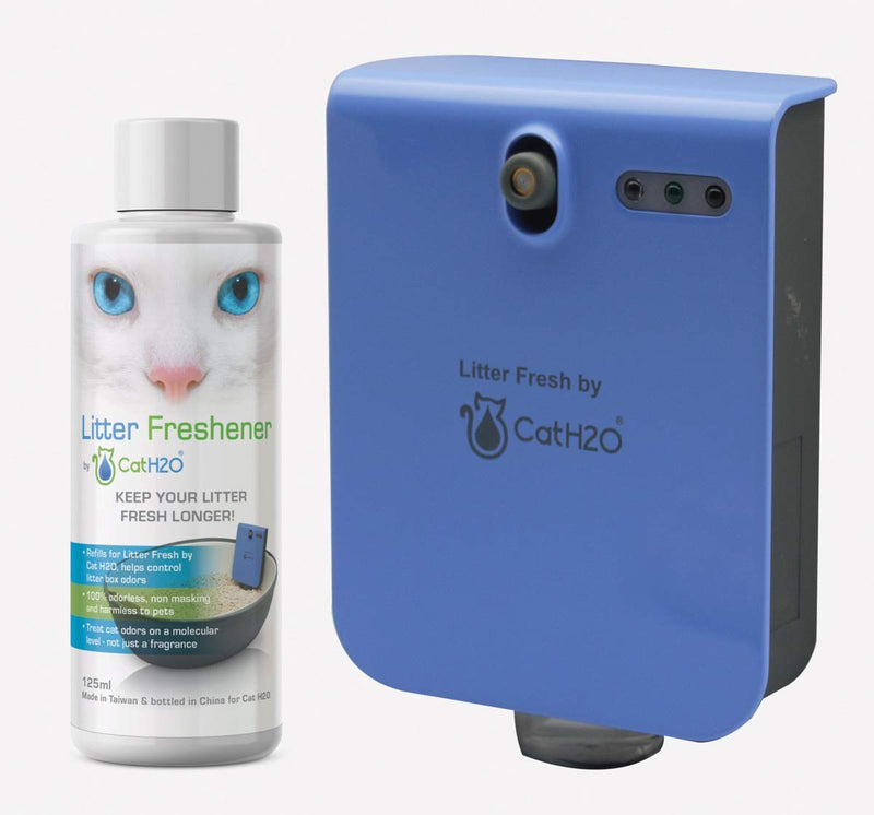 [Australia] - Cat H2O Litter Fresh Dispensing kit & 1 Bottle of Unscented Litter Freshener (125ml / 4.2 oz.), 3 x AA Batteries Required, Blue & Grey 
