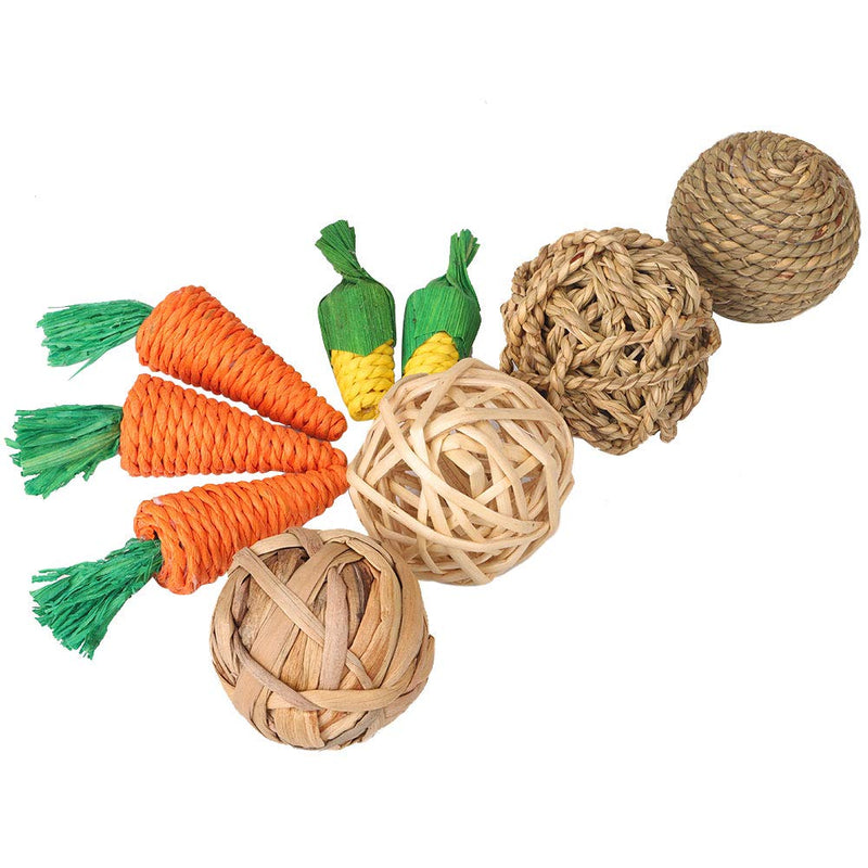 11 Pcs Guinea Pig Toys and Rabbit Toys Boredom Breakers, Grass Balls, Sea Grass Carrots and Corn, Dwarf Hamster Toys for Teething, Gerbil Toys, Rat Toys, Small Animals Toys Rattan Balls - PawsPlanet Australia